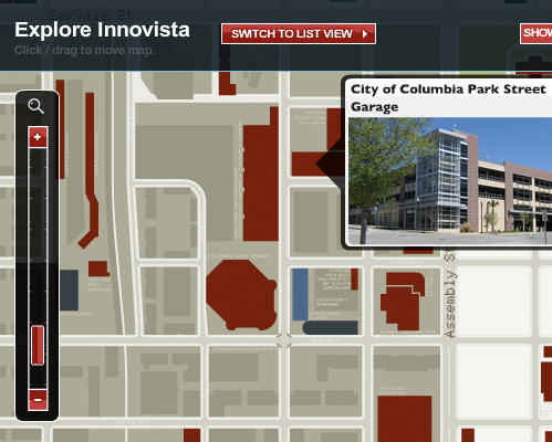 Интерактивная карта для будущего развития Innovista, масштабного проекта Университета Южной Каролины