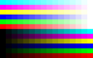 Это простое тестовое изображение, поэтому мы ожидаем, что в большинстве сред видно, что каждая цветовая полоса разделена на 16 блоков