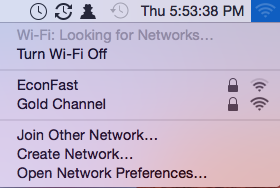 Теперь, используя значок строки меню Wi-Fi / Wireless в правом верхнем углу экрана, выберите «Создать сеть»